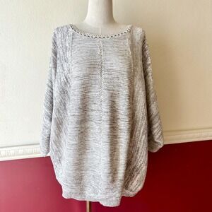 Pure Jill J.jill Marled Knit Batwing Sweater XL Neutral Cotton Blend Boat Neck